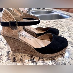 Gaimo Black Suede Leather Espadrille Jute Wedge Heels Made in Spain Size 7 37